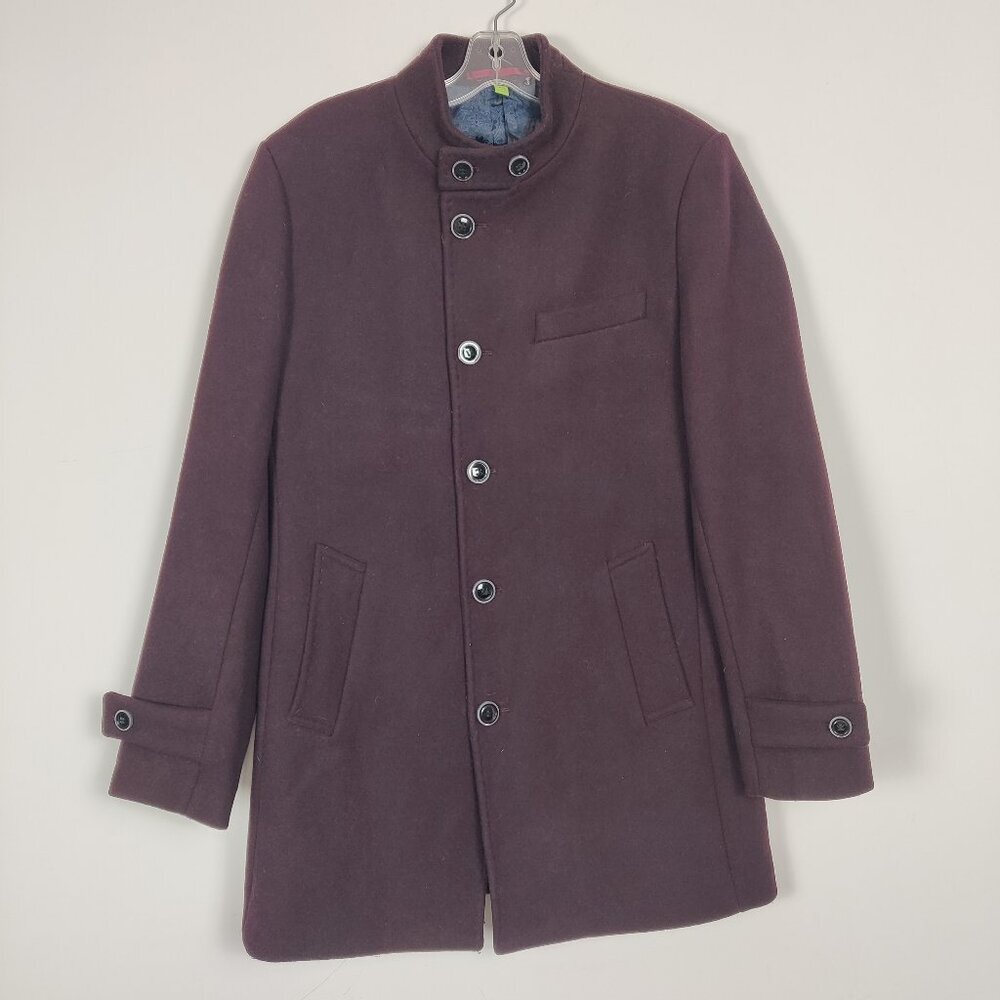 Gianni Feraud Men's Luxury Italian Wool Burgundy Coat Size 40 Quiet Luxury